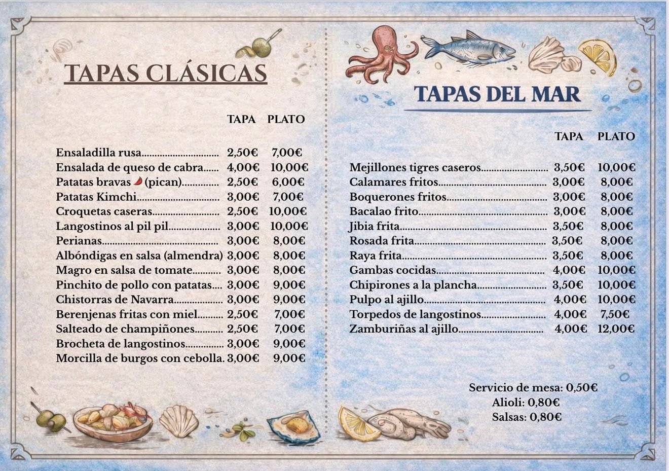 Carta de Tapería Alba